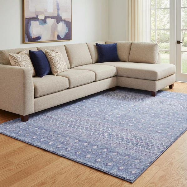 HomeRoots 8' X 10' Sky Blue Tribal Area Rug - Washable, UV-Protected, Stylish & Durable for Busy Homes 657183