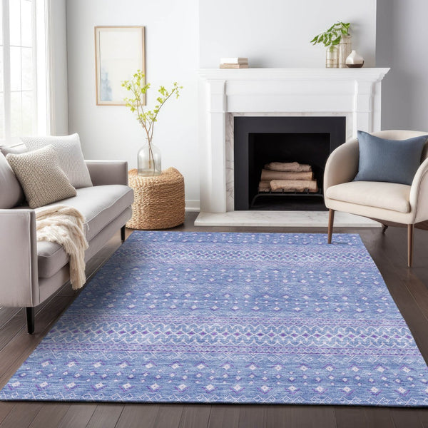 HomeRoots 9' X 12' Sky Blue & Ivory Tribal Area Rug - Washable, UV-Protected, Stain-Resistant Stylish Design 657184