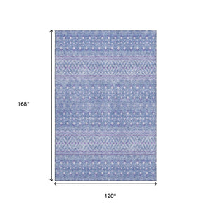 HomeRoots 10' Sky Blue & Ivory Tribal Washable Area Rug - Durable, UV-Protected, Perfect for Kids & Pets! 657185