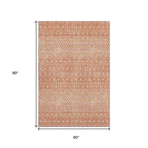 HomeRoots 5' X 8' Salmon and Ivory Tribal Area Rug – Durable, Washable, Stain-Resistant with UV Protection 657187