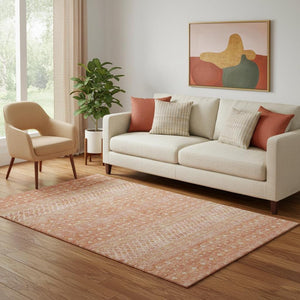 HomeRoots 5' X 8' Salmon and Ivory Tribal Area Rug – Durable, Washable, Stain-Resistant with UV Protection 657187