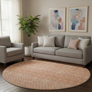 HomeRoots 8' Salmon and Ivory Tribal Round Rug – Soft, Durable, Washable with UV Protection for Every Home 657188