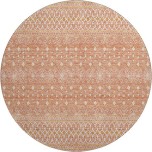 HomeRoots 8' Salmon and Ivory Tribal Round Rug – Soft, Durable, Washable with UV Protection for Every Home 657188