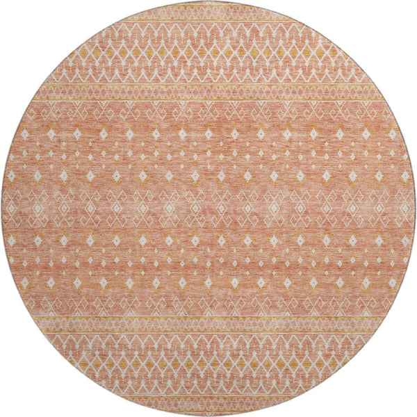 HomeRoots 8' Salmon and Ivory Tribal Round Rug – Soft, Durable, Washable with UV Protection for Every Home 657188