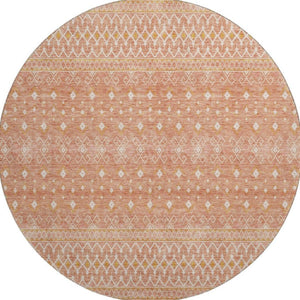 HomeRoots 8' Salmon and Ivory Tribal Round Rug – Soft, Durable, Washable with UV Protection for Every Home 657188