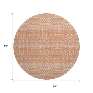 HomeRoots 8' Salmon and Ivory Tribal Round Rug – Soft, Durable, Washable with UV Protection for Every Home 657188