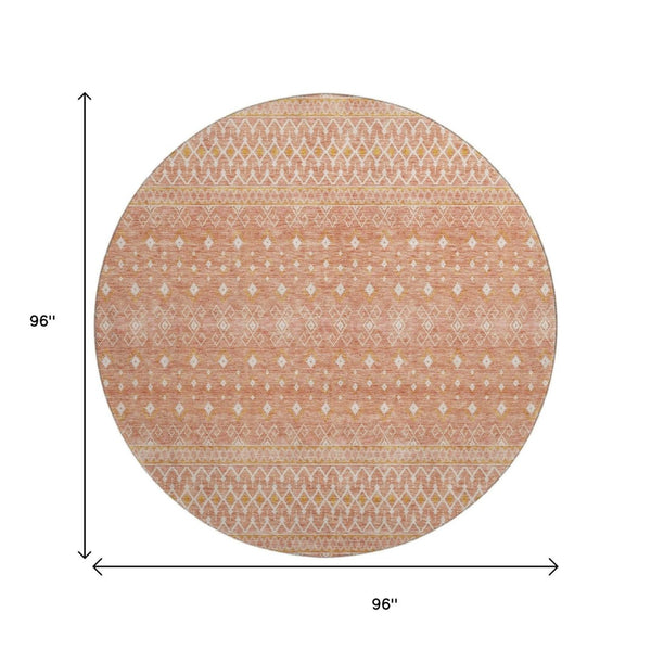 HomeRoots 8' Salmon and Ivory Tribal Round Rug – Soft, Durable, Washable with UV Protection for Every Home 657188
