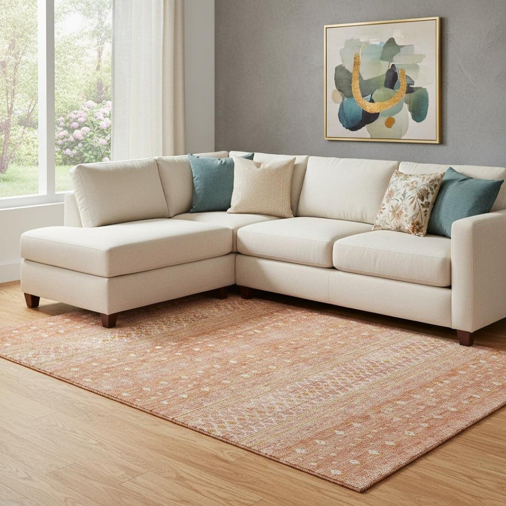 HomeRoots 8' X 10' Salmon and Ivory Tribal Area Rug - UV Protected, Easy-Care Design for Homes with Kids & Pets 657189