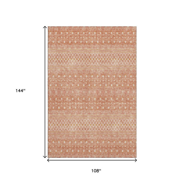 HomeRoots 9' X 12' Salmon & Ivory Tribal Area Rug - Durable, Washable, UV-Protected for Stylish Homes & Pets 657190