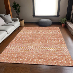 HomeRoots 9' X 12' Salmon & Ivory Tribal Area Rug - Durable, Washable, UV-Protected for Stylish Homes & Pets 657190