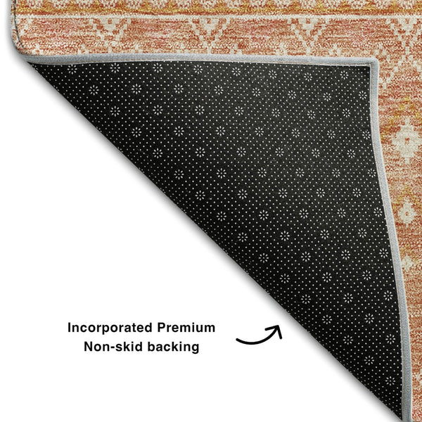 HomeRoots 9' X 12' Salmon & Ivory Tribal Area Rug - Durable, Washable, UV-Protected for Stylish Homes & Pets 657190