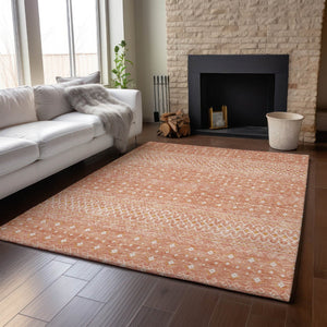 HomeRoots 9' X 12' Salmon & Ivory Tribal Area Rug - Durable, Washable, UV-Protected for Stylish Homes & Pets 657190