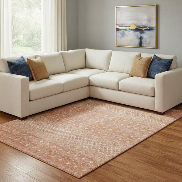 HomeRoots 9' X 12' Salmon & Ivory Tribal Area Rug - Durable, Washable, UV-Protected for Stylish Homes & Pets 657190