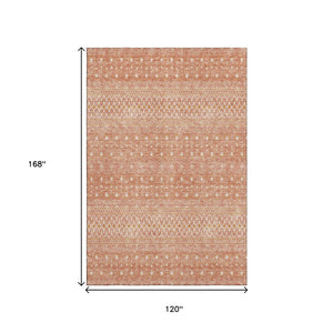 HomeRoots 10' Salmon and Ivory Tribal Area Rug - Washable, UV Protected, Durable Polyester for Busy Homes 657191