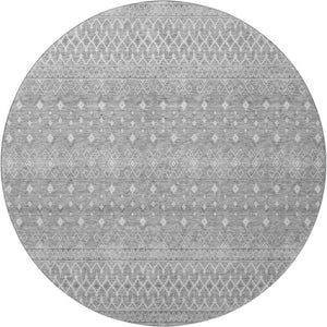 HomeRoots 8' Stylish Washable Round Tribal Rug in Silver & Gray with UV Protection for Indoor & Outdoor Use 657194