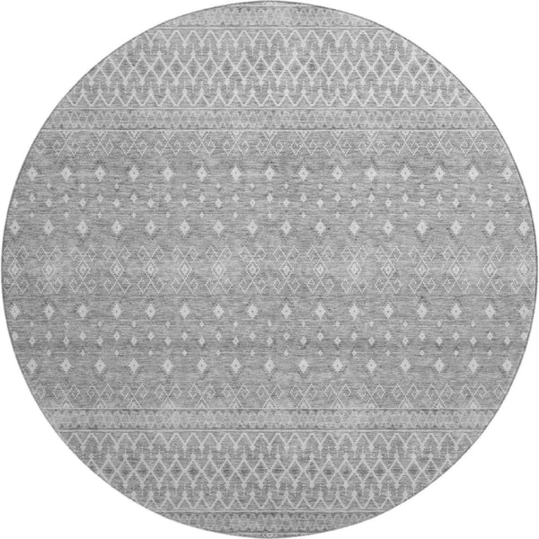 HomeRoots 8' Stylish Washable Round Tribal Rug in Silver & Gray with UV Protection for Indoor & Outdoor Use 657194
