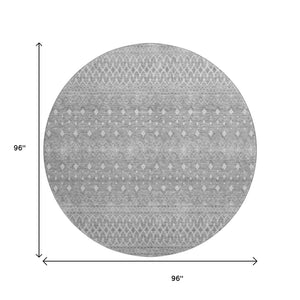 HomeRoots 8' Stylish Washable Round Tribal Rug in Silver & Gray with UV Protection for Indoor & Outdoor Use 657194