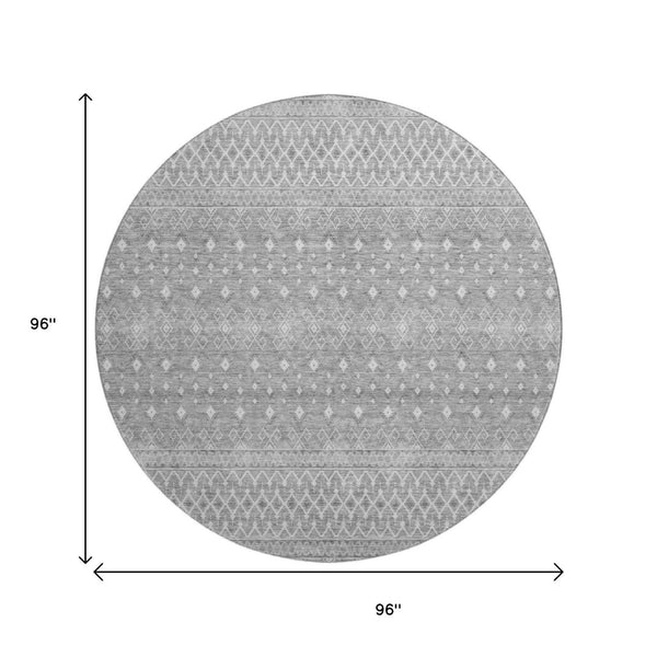 HomeRoots 8' Stylish Washable Round Tribal Rug in Silver & Gray with UV Protection for Indoor & Outdoor Use 657194