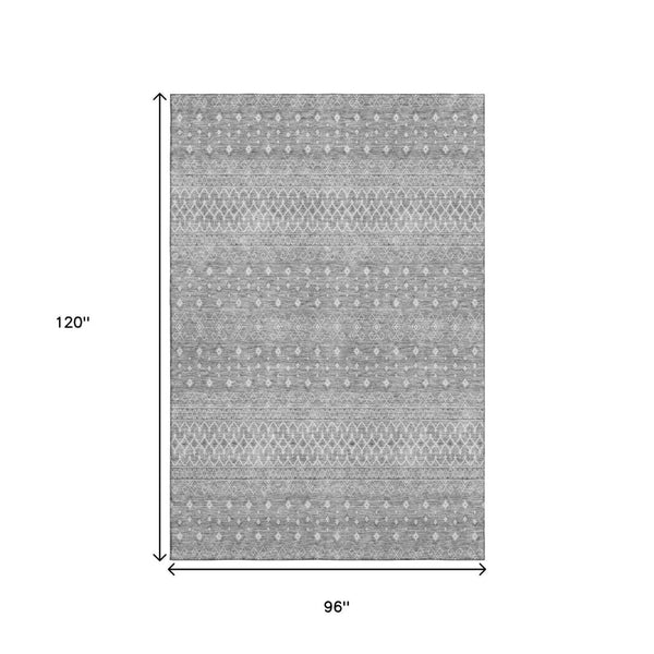 HomeRoots 8' X 10' Stylish Silver & Gray Tribal Area Rug – Washable, UV Protected, Stain Resistant for Homes 657195