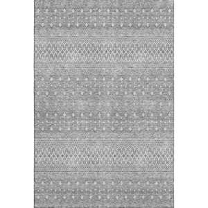 HomeRoots 8' X 10' Stylish Silver & Gray Tribal Area Rug – Washable, UV Protected, Stain Resistant for Homes 657195