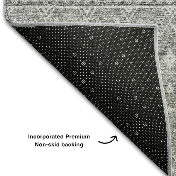 HomeRoots 8' X 10' Stylish Silver & Gray Tribal Area Rug – Washable, UV Protected, Stain Resistant for Homes 657195