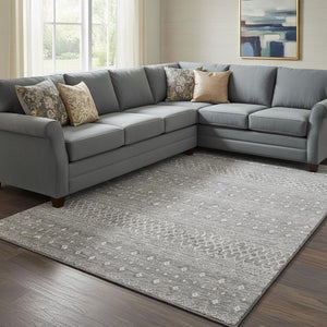 HomeRoots 8' X 10' Stylish Silver & Gray Tribal Area Rug – Washable, UV Protected, Stain Resistant for Homes 657195
