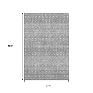 HomeRoots 10' X 14' Silver and Gray Tribal Area Rug - Washable, UV Protected, Durable for High-Traffic Spaces 657197