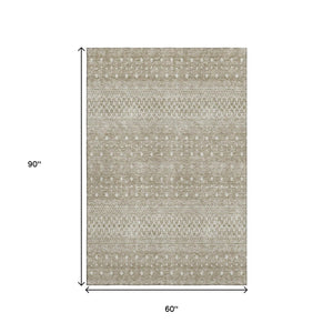 HomeRoots 5' X 8' Taupe And Ivory Tribal Area Rug - Washable, UV-Protected, Durable & Stylish for Any Space 657199