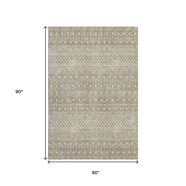 HomeRoots 5' X 8' Taupe And Ivory Tribal Area Rug - Washable, UV-Protected, Durable & Stylish for Any Space 657199