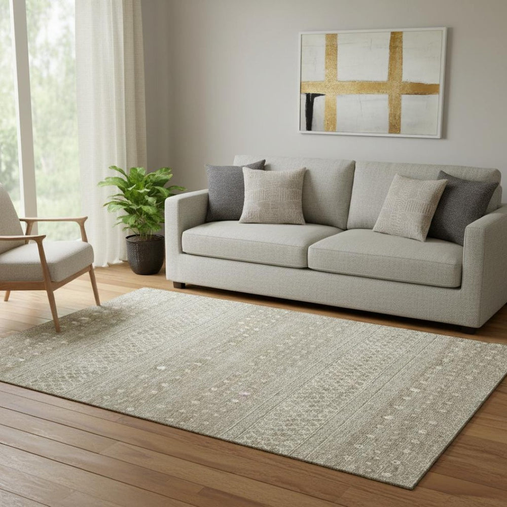 HomeRoots 5' X 8' Taupe And Ivory Tribal Area Rug - Washable, UV-Protected, Durable & Stylish for Any Space 657199