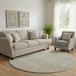 HomeRoots 8' Taupe and Ivory Tribal Round Rug - Stylish, Washable, UV-Protected for High-Traffic Spaces! 657200