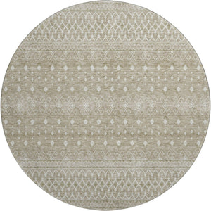 HomeRoots 8' Taupe and Ivory Tribal Round Rug - Stylish, Washable, UV-Protected for High-Traffic Spaces! 657200