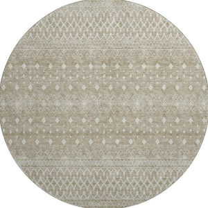 HomeRoots 8' Taupe and Ivory Tribal Round Rug - Stylish, Washable, UV-Protected for High-Traffic Spaces! 657200