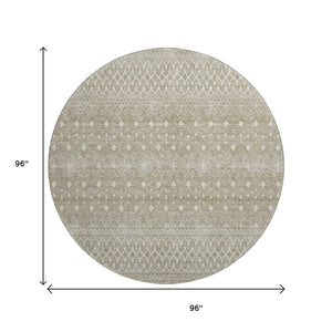 HomeRoots 8' Taupe and Ivory Tribal Round Rug - Stylish, Washable, UV-Protected for High-Traffic Spaces! 657200