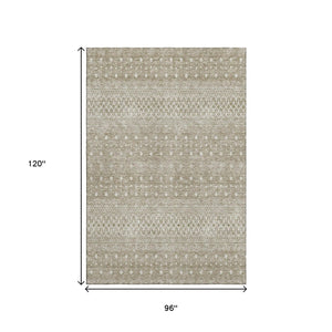 HomeRoots 8' X 10' Stylish Taupe and Ivory Tribal Area Rug – UV Protected, Stain Resistant, Ideal for Families 657201