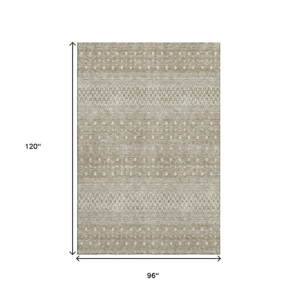 HomeRoots 8' X 10' Stylish Taupe and Ivory Tribal Area Rug – UV Protected, Stain Resistant, Ideal for Families 657201
