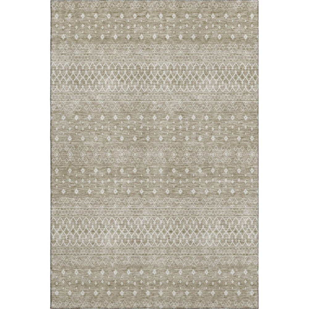 HomeRoots 8' X 10' Stylish Taupe and Ivory Tribal Area Rug – UV Protected, Stain Resistant, Ideal for Families 657201