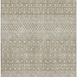 HomeRoots 8' X 10' Stylish Taupe and Ivory Tribal Area Rug – UV Protected, Stain Resistant, Ideal for Families 657201