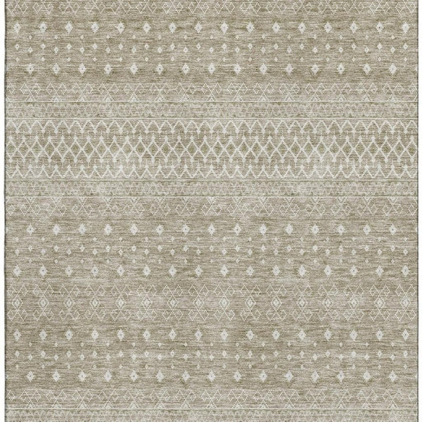 HomeRoots 8' X 10' Stylish Taupe and Ivory Tribal Area Rug – UV Protected, Stain Resistant, Ideal for Families 657201
