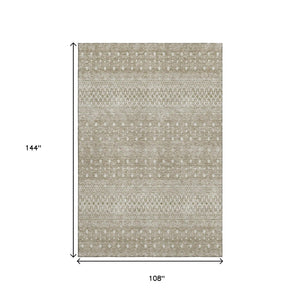 HomeRoots 9' X 12' Taupe & Ivory Tribal Washable Area Rug with UV Protection for Modern & Classic Decor Styles 657202