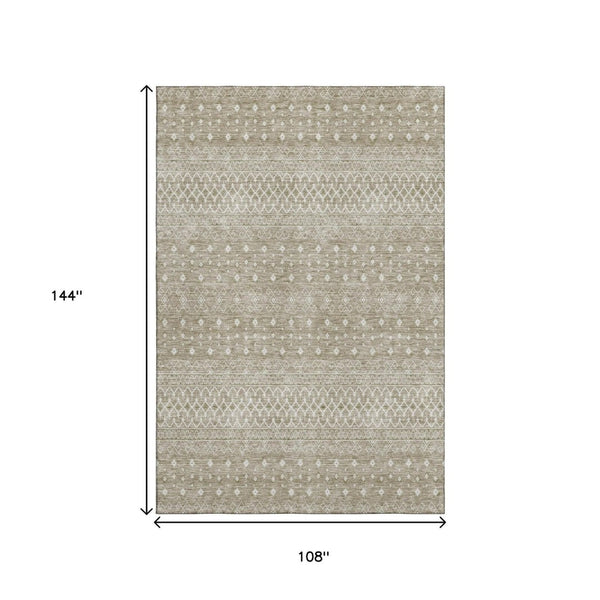 HomeRoots 9' X 12' Taupe & Ivory Tribal Washable Area Rug with UV Protection for Modern & Classic Decor Styles 657202