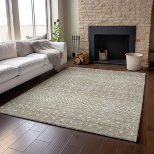 HomeRoots 9' X 12' Taupe & Ivory Tribal Washable Area Rug with UV Protection for Modern & Classic Decor Styles 657202