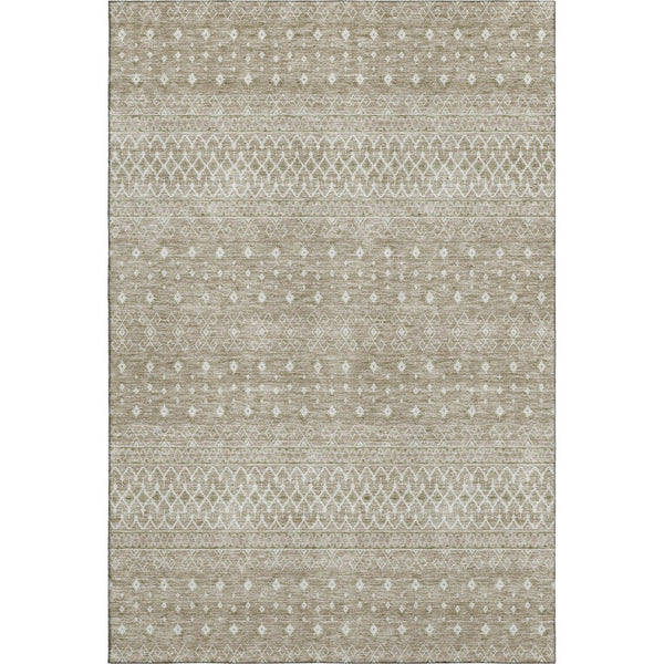 HomeRoots 10' X 14' Taupe And Ivory Tribal Area Rug - Washable, UV-Protected, Family-Friendly & Durable Design 657203