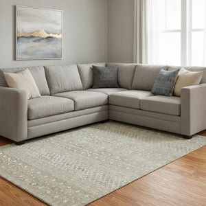HomeRoots 10' X 14' Taupe And Ivory Tribal Area Rug - Washable, UV-Protected, Family-Friendly & Durable Design 657203