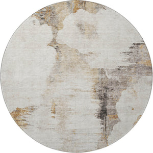 HomeRoots 8' Beige Gray Ivory Abstract Washable Round Rug - Stylish, Durable, UV-Protected for Any Space 657206