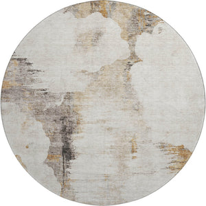 HomeRoots 8' Beige Gray Ivory Abstract Washable Round Rug - Stylish, Durable, UV-Protected for Any Space 657206