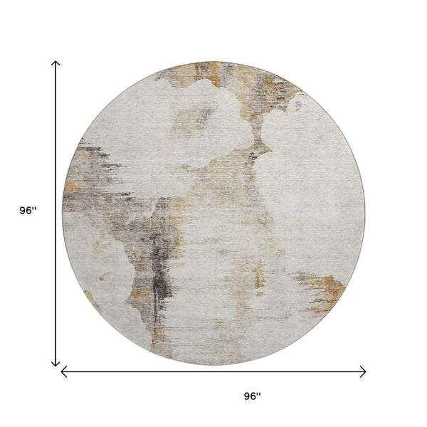 HomeRoots 8' Beige Gray Ivory Abstract Washable Round Rug - Stylish, Durable, UV-Protected for Any Space 657206