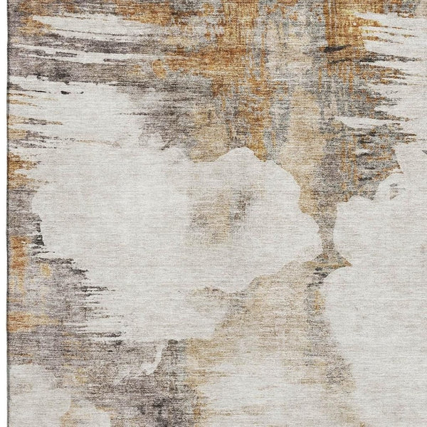 HomeRoots 9' X 12' Beige Gray Ivory Abstract Washable Area Rug - Durable, Stain Resistant, UV Protected Design 657208
