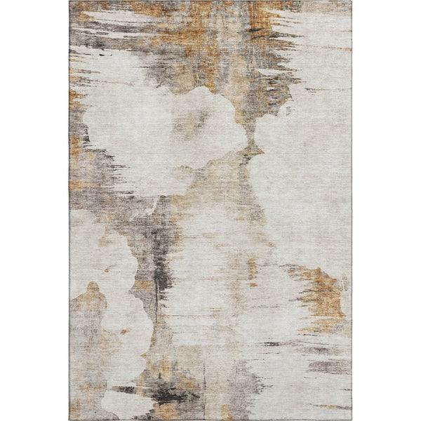 HomeRoots 9' X 12' Beige Gray Ivory Abstract Washable Area Rug - Durable, Stain Resistant, UV Protected Design 657208