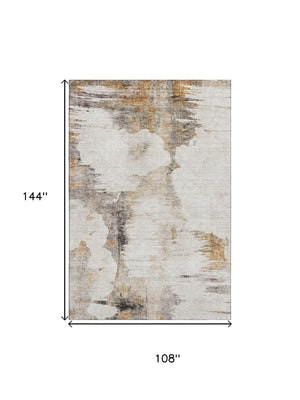 HomeRoots 9' X 12' Beige Gray Ivory Abstract Washable Area Rug - Durable, Stain Resistant, UV Protected Design 657208
